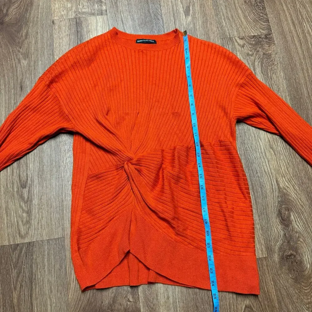 Something Navy Red Orange Side Knot Crew Neck Sweater Pullover Size XS Viscose